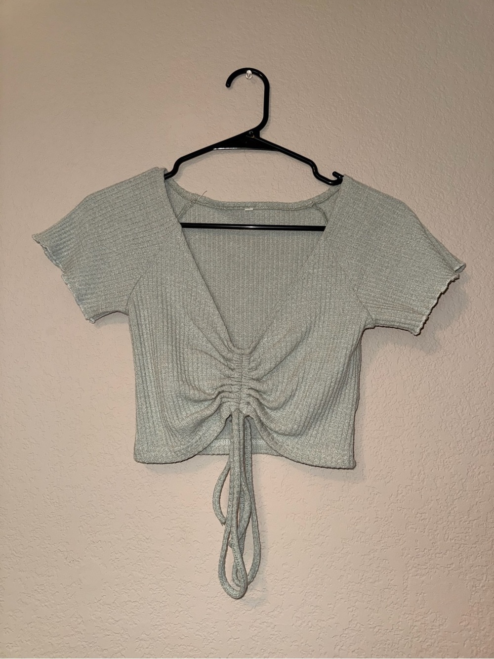 SHEIN Sage Green Ruched Tie-Front Ribbed Crop Top